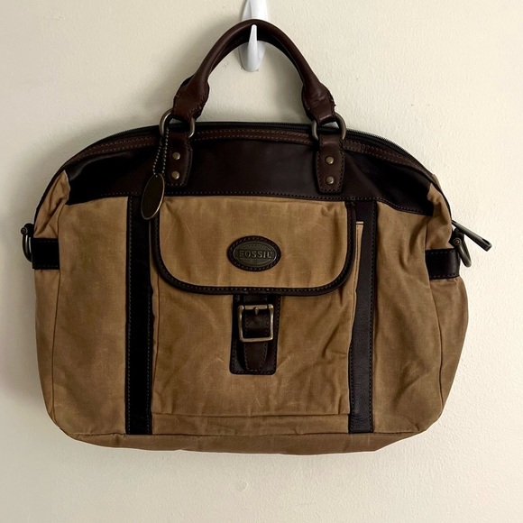 EUC Fossil Canvas and Leather Weekender Messenger Bag - Picture 2 of 16